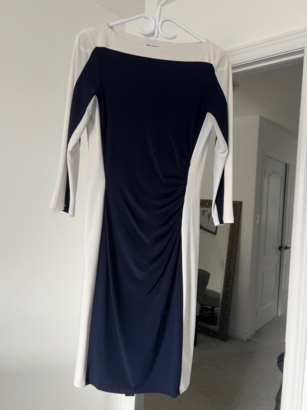Lauren Ralph Lauren Navy and Cream Long Sleeve Sheath Dress